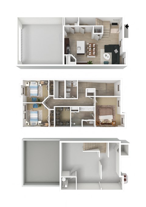 Aspen 3 Bed 2.5 Bath Townhome 3DF Floor Plan